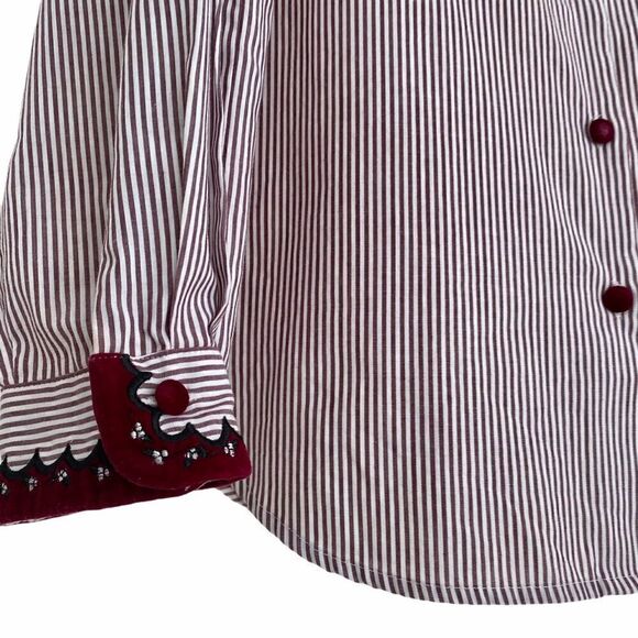 Vintage Baxter Wells Striped Blouse Velvet Collar - Picture 2 of 6